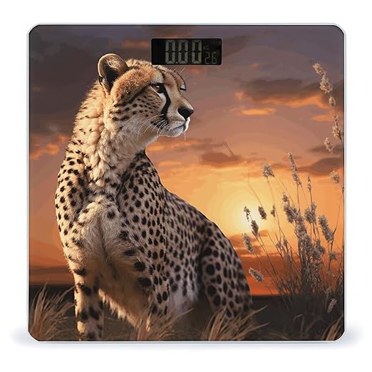 Cheetah Looking Out Over Savanna with Sunset Digital Bathroom Scale for Body Weight Weighing Scale with Backlit LCD Display High Precision Measurements &amp Measures Weight Up to 180kg