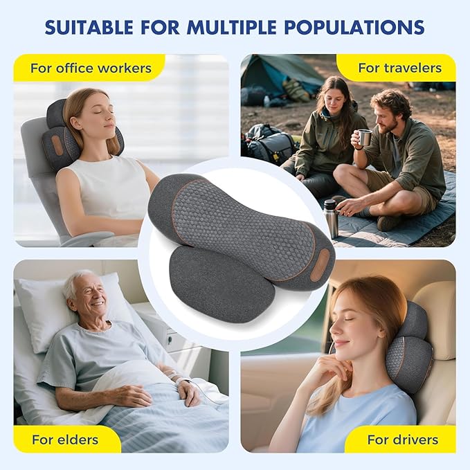 Neck Massager Pillow with Heat 3-in-1 Shiatsu &amp Cervical Traction for Pain Relief Ergonomic Shoulder Massager and Posture Corrector for Men &amp Women Corded Electric（Dark Gray）