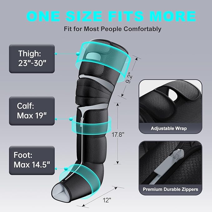 Leg Massager with Heat and Compression Foot Massager for Circulation and Pain Relief 3 Timers 12 Intensity 6 Modes3 Heating with Knee MassagerMother's Day Gifts for Man WomanBlack