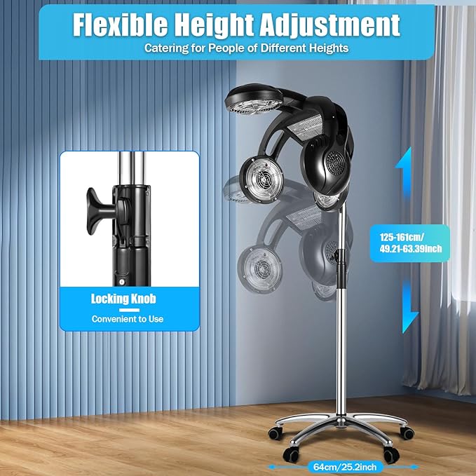 1400W Professional Hair Dryer Salon Hair Dryer Standing with LCD Screen Height Adjustable Powerful Salon Dryer Perfect for Home and Hair Salons (1400W)