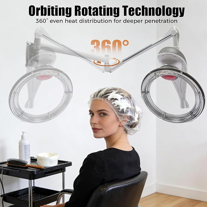 950W Wall Mount Hair Treatment MachineOrbiting Rotating Hair Processor for Salon Home UseTime AdjustableProfessional Hair Care for Spa Family (Grey)