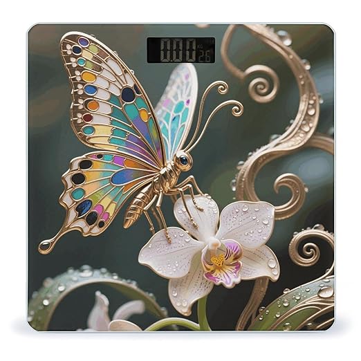 Fairy Orchid Dew Scale for Body Weight Sturdy Tempered Glass Weighing Scales with LCD Display Accurate Digital Bathroom Scale Convenient Body Fat Smart Scales Easy Read