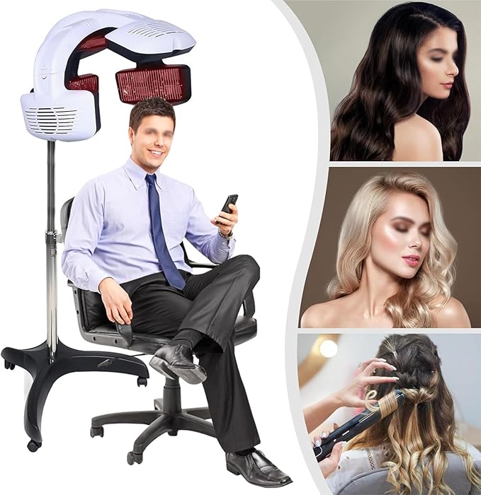 Floor-Standing Professional Hair Dryer with LCD Control Panel Hair Color Processor with 5 Independent Heating Units Adjustable Height Temperature &amp Time