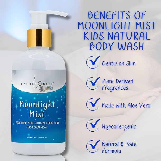 Kids Body Wash – Plant Based Gentle Moisturizer with Shea Butter – Safe for Sensitive Skin – Moonlight Mist – 3 Pack (8 oz Each)