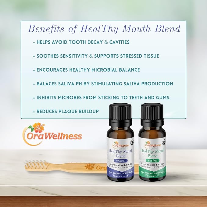 OraWellness Healthy Mouth Blend Tooth Oil 3 Pack + BrushEco Bamboo Toothbrush with 3 Rows