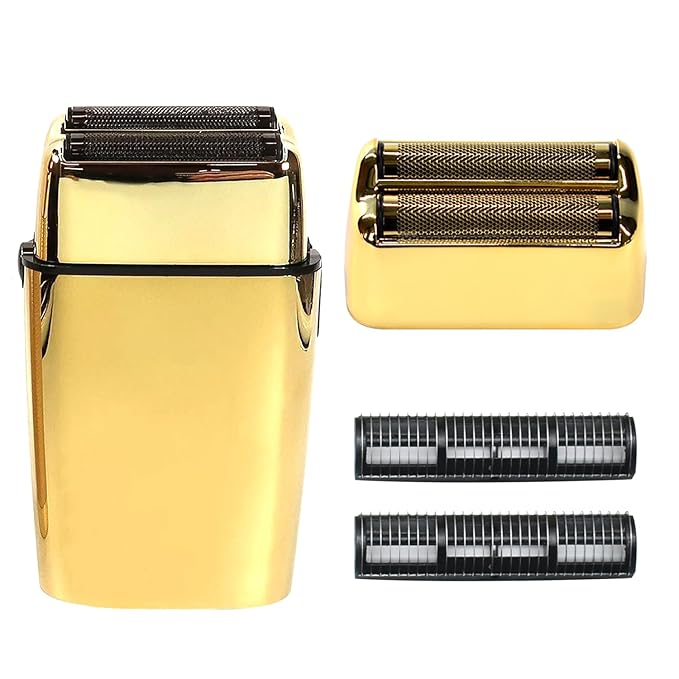 2PCS Replacement Foil and Cutters for BaBylissPRO Barberology Electric Shaver Double Foil Shaver Replacement Head Compatible with BaBylissPRO FXFS2 Shaver (Gold)