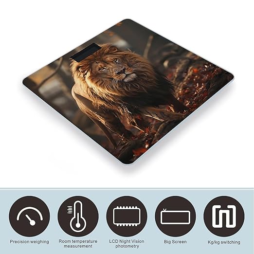 Lion Image Scale for Body Weight Highly Accurate Digital Bathroom Scale Sturdy Tempered Glass Weighing Scales with LCD Display Fashion Body Fat Smart Scales 400lb