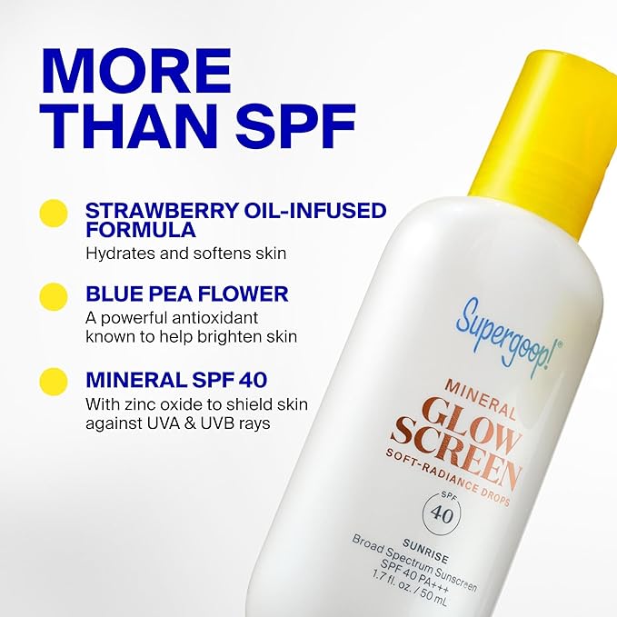 Supergoop! Glowscreen Soft-Radiance Drops Mineral SPF 40 - Sunrise - 1.7 oz - Visibly Illuminates Smooths Evens Skin &amp Blurs Pores Instantly - All Skin Types