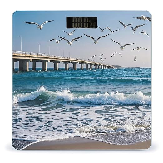 Wave Painting Bathroom Scale for Body Weight Bathroom Weighing Scales with Back Lit LED Display Sturdy Tempered Glass Body Weight Bathroom Scale 400lb Weighing