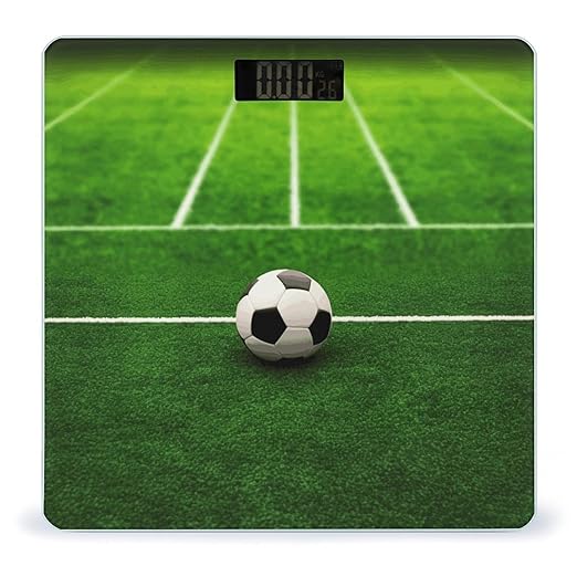 Green Grass Field Soccer Playground The Ball Weight ScaleClear LED Display Bathroom Digital Weighing ScaleTempered Glass Digital Bathroom Scale for Body Weight Capacity Up to 400 Lbs
