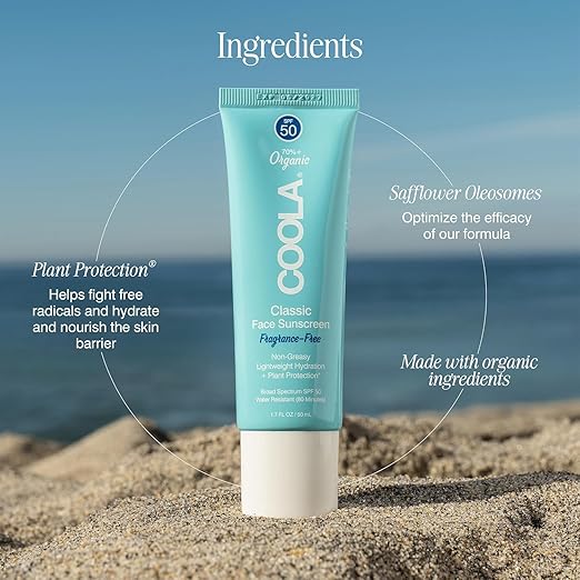 COOLA Organic Face Sunscreen SPF 50 Sunblock Lotion Dermatologist Tested Skin Care for Daily Protection Vegan and Gluten Free Fragrance Free