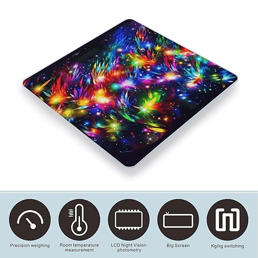 Bright Beautiful Colorful Art Scale for Body Weight Safe Rounded Corners Tempered Glass Digital Bathroom Scale LED Display 400lb Capacity Weight Scales with High Precision Sensors