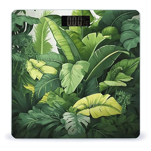 Cute Banana Leaves Scale for Body Weight Anti-Slip Tempered Glass Digital Bathroom Scales Clear LCD Display Weighing Scale Safe Rounded Corners Smart Scales