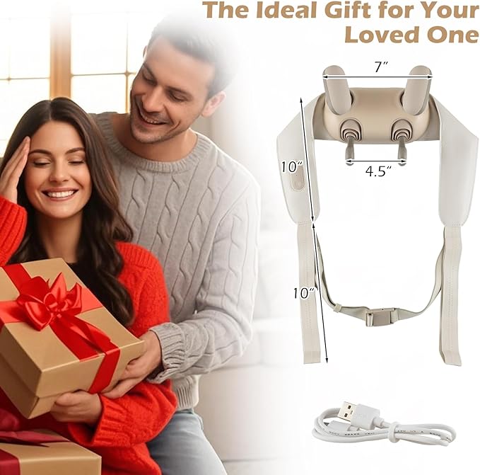 COSTWAY Neck Shoulder Massager 4D Deep Tissue Kneading Shiatsu Machine with 2 Heat Levels for Pain Relief Portable Cordless Neck Back Leg Massage Pillow Gift for Family Women Men Beige
