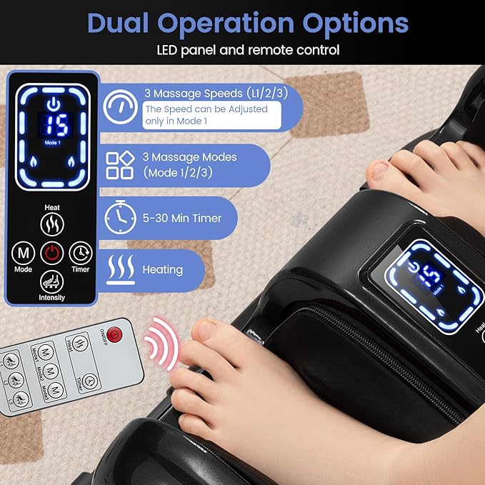 Giantex Foot Massager with Heat and Remote Control Calf Massager with 3 Massage Settings Timer Washable Cover Adjustable Stand Foot Massage Machine for Calf Arms Relax Gift for Women Men (Black)