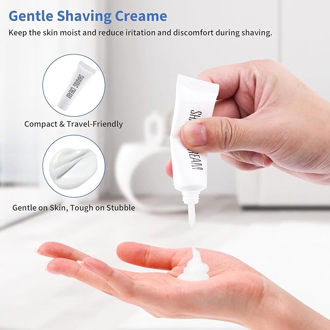60 Pack Disposable Razors Bulk for Men with Travel Shaving Cream Homeless Supplies Bulk Twin Blade Travel Razors and Shaving Cream Kit Individually Wrapped Toiletries for Hotel Airbnb Church