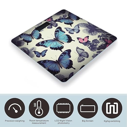 Beautiful Butterfly Scale for Body Weight Precision Bathroom Weighing Scales with Back Lit LCD Display Sturdy Tempered Glass Body Weight Scales Digital Bathroom Scale 400lb