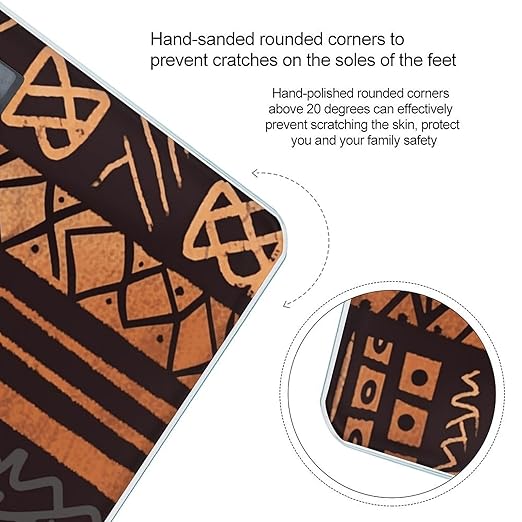 African Mud Cloth Tribal Bathroom Scale Rounded Smart Scale for Body Weight Automatic Power On/Off Weight Scales Accurate Bathroom Digital Scales for Pet Home Bedroom Kitchen