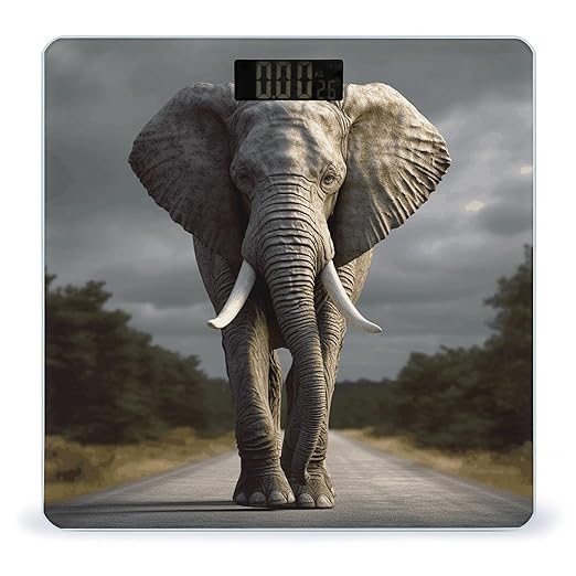 3D Elephant_ Scale for Body Weight Safe Rounded Corners Tempered Glass Digital Bathroom Scale LED Display 400lb Capacity Weight Scales with High Precision Sensors