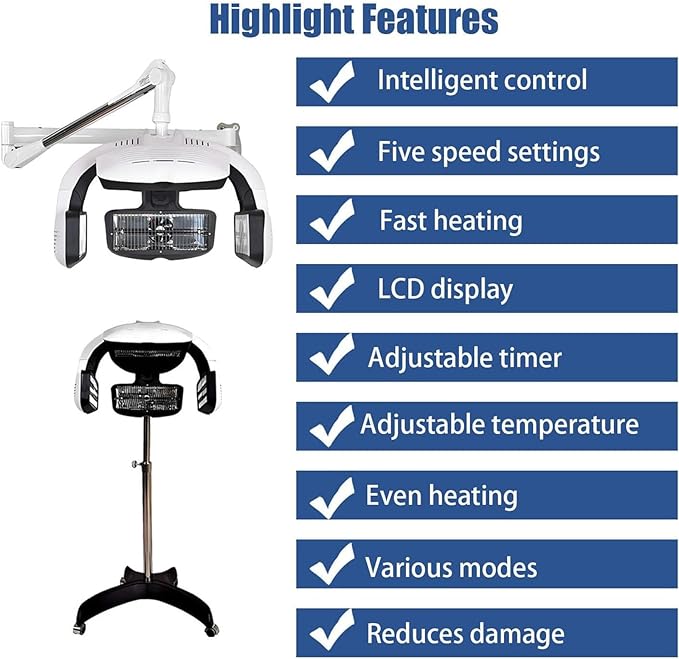 Orbiting Infrared Hair Dryer Professional Hair Perm Color Accelerator Processor Salon Spa Rolling Hair Steamer Conditioner Temperature &amp Height Adjustable Wall-Mounted
