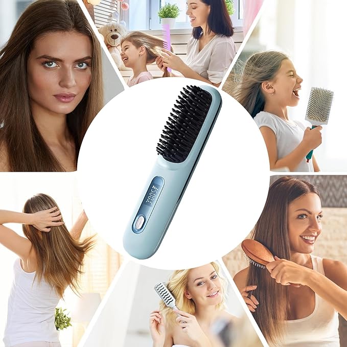Cordless Hair Straightener - Portable Straightener with LED Display 3 Temperature Settings | Hot Comb for Black Women Hair Rechargeable and Convenient Styling Tool for -The-Go Use