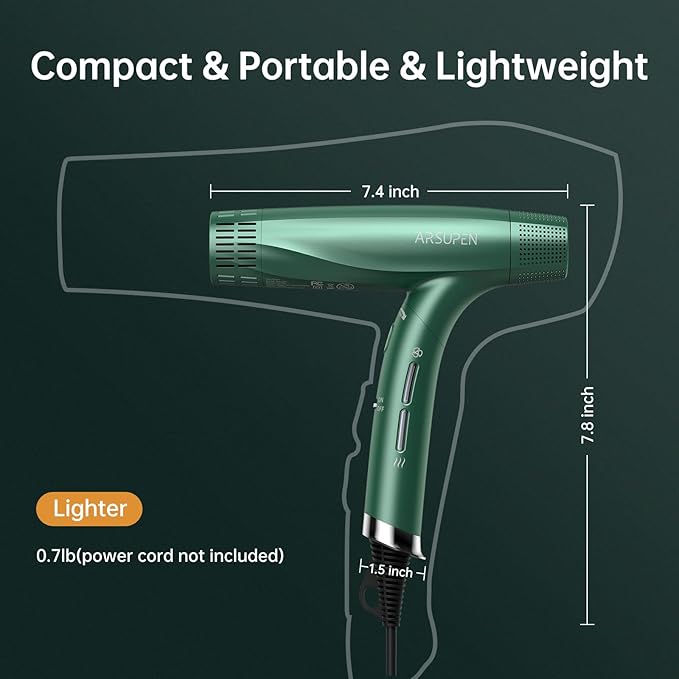 Professional Hair Dryer with Powerful Brushless Motor High Speed for Fast Drying with Magnetic Nozzle Lightweight Foldable Dual Ionic Blow Dryer 12 Modes Super Quiet for Travel Salon Home