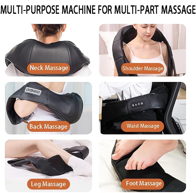 Shiatsu Neck and Shoulder Massager 3D Kneading Massage Pillow with Heat Simulate Human Hand Grasping and Kneading Electric Neck Massager (Color : Black)