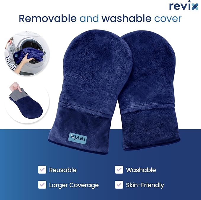 REVIX Microwavable Therapy Mittens for Hands and Fingers Moist Heat Hand Warmers Gloves Natural Unscented Heating Mitts (1 Pair)