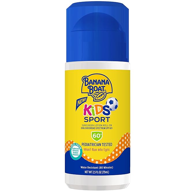 Banana Boat Kids Max Protect &amp Play Sunscreen Spray SPF 100 6oz and Sport Sunscreen Roll On Lotion SPF 60 2.5oz Bundle