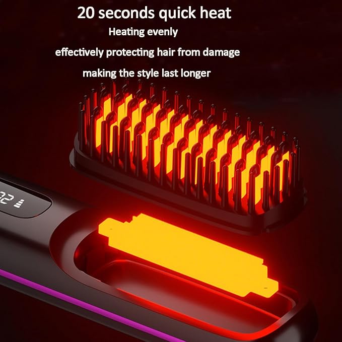 Cordless Ceramic Heated Electric Wireless Hair StraightenerPortable LCD Hair Straightening CombUSB Rechargeable Negative Ion Hot Comb Hair BrushWhite