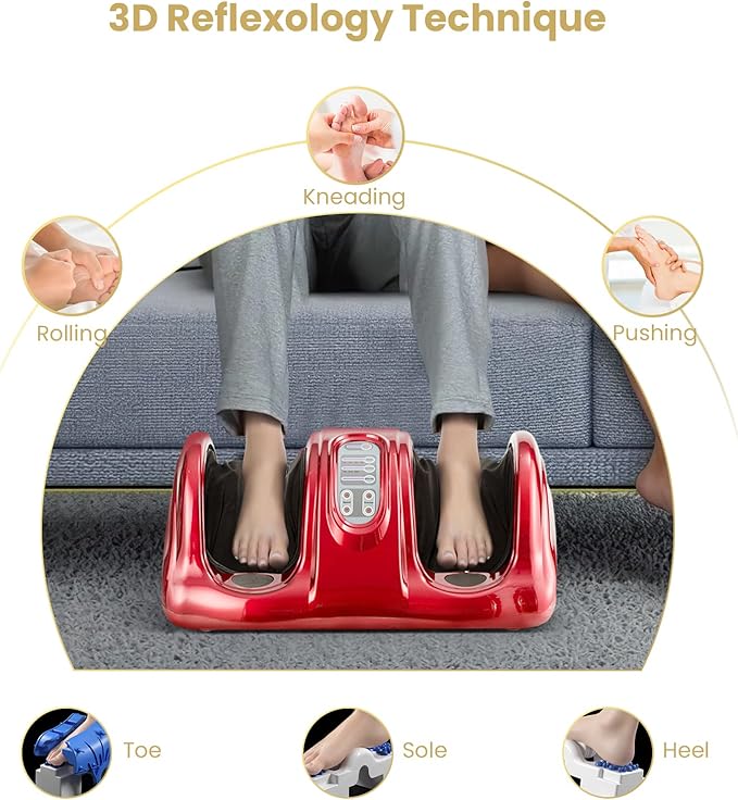 WELLHUT Foot Massager Machine Shiatsu Foot and Calf Massager for Ankle Calf Leg Arm Shiatsu Kneading Rolling Feet Massager Machine Gifts for Men and Women Red