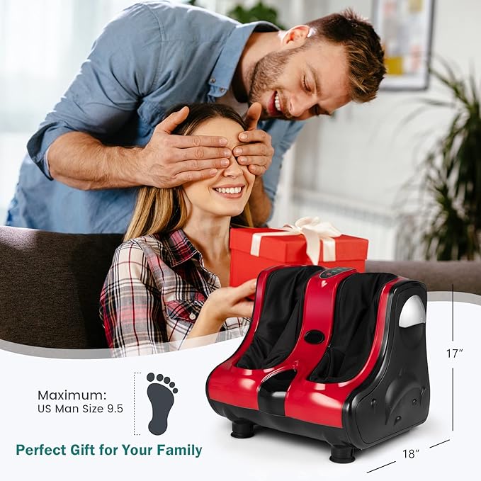 MEDIMALL Foot and Calf Massager Electric Foot Massager with Smooth Heating &amp Vibrate Function Adjustable Tilt and Washable Sleeves Perfect for Relaxation and Pain Relief up to US Size 9.5 (Red