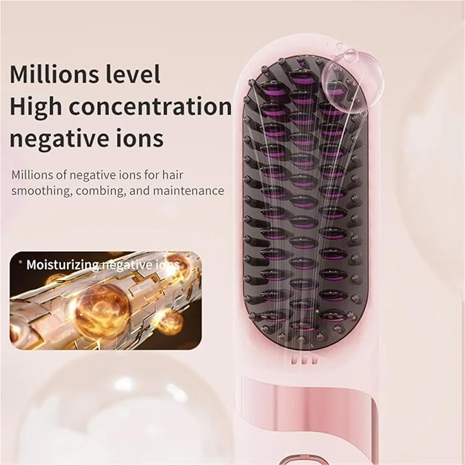 Portable Cordless Hair Straightener Brush - Mini Ionic Hot Comb for Women Travel-Friendly Design with Fast Charging(Purple)
