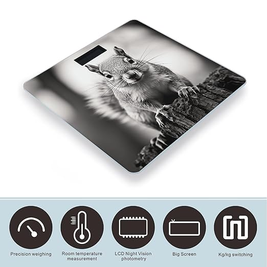 Light Gray Squirrel Bathroom Scale for Body Weight LCD Display Digital Bathroom Scale Tempered Glass Bathroom Weight Scales Fashion Smart Scales for Home Bedroom 400 Lb