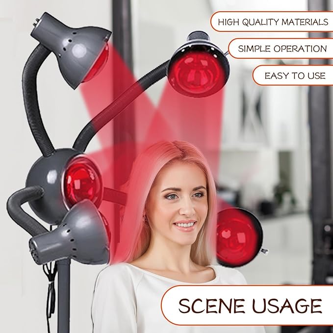 Floor-Standing Infrared Hair Dryer 950W 5 Heads Multifunctional Temperature Adjustable Salon Hair Color Processor Accelerator Heater Lamp Professional Infrared Hair Treatment Perm Machine