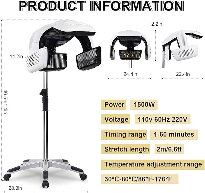 Hair Color Processor Wall MountSalon Hair Color Processor Wall Mount/Floor-Standingwith LED Displaywith 5 Heating Discs360° Swivel Adjustable Armfor Drying DyeingPerming Vertical