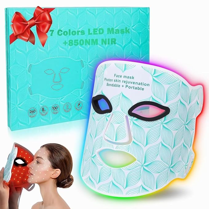 Red Light Therapy for Face 8 Colors LED Face Mask Light Therapy with 850NM Near-infrared 3000 mAh Rechargeable Red Light Therapy Mask Skin Care Device at Home and Travel for Anti-Aging