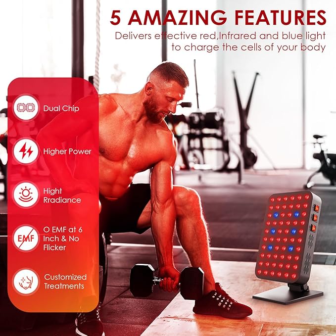 Red Blue Light Therapy for Body Red Near Infrared Panels 300W 60 Dual Chip Flicker Free LEDs Ideal for Body FaceMaintain EnergyMuscle Pain Skin Rejuvenation Recovery Sleep