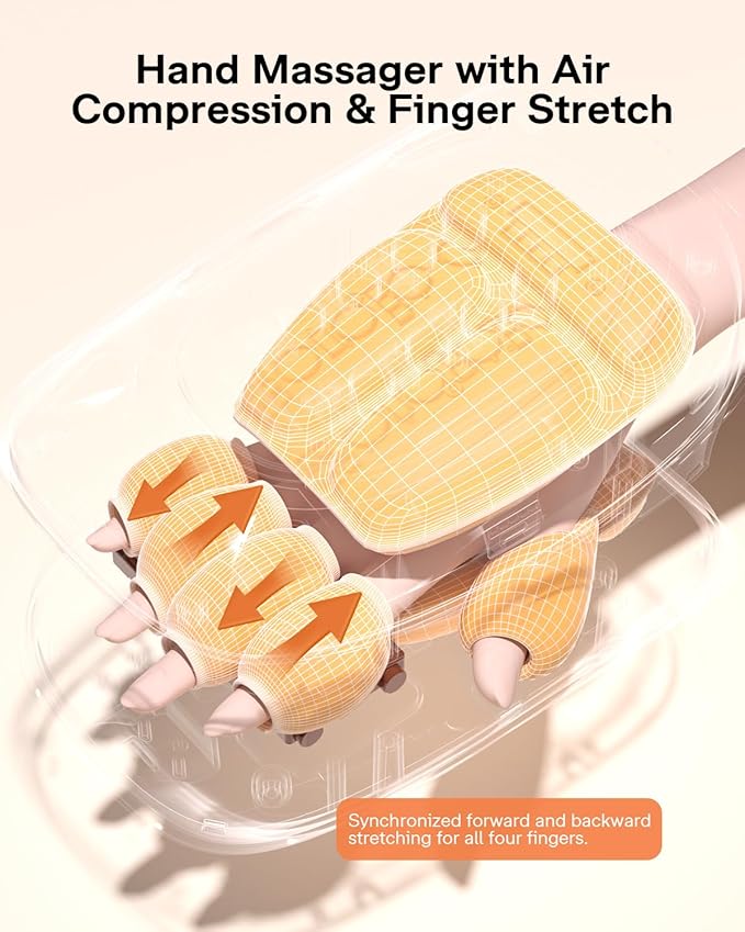 ALLJOY Hand Massager with Heat and Compression Knuckle Stretching and Hand Massage 6 Modes 6 Intensities 3 Heat for Arthritis and Carpal Tunnel Relief Valentines Day Gifts for Women Men(White)