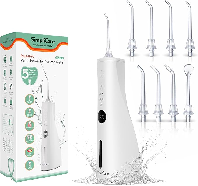 Cordless Water Flosser Oral Irrigator | 10–150 PSI Adjustable Pressure | 5 Cleaning Modes | 10 oz Tank | IPX7 Waterproof | 8 Jet Tips for Teeth Braces &amp Gums | USB-C Rechargeable (F5039W)