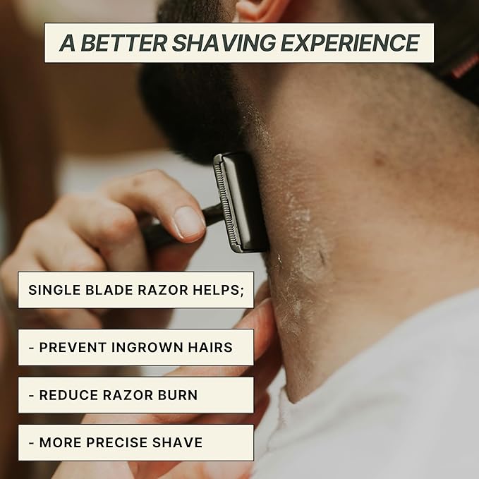 Single Blade Safety Razor for Men &amp Women (Onyx) Premium Aluminum Handle Reusable &amp Plastic-Free – Smooth Close Shave with Less Irritation – Includes 10x Blades &amp Travel Bag - Onyx