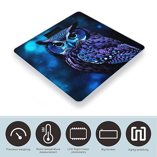 Blue Owl Scale for Body Weight Safe Rounded Corners Tempered Glass Digital Bathroom Scale LED Display 400lb Capacity Weight Scales with High Precision Sensors