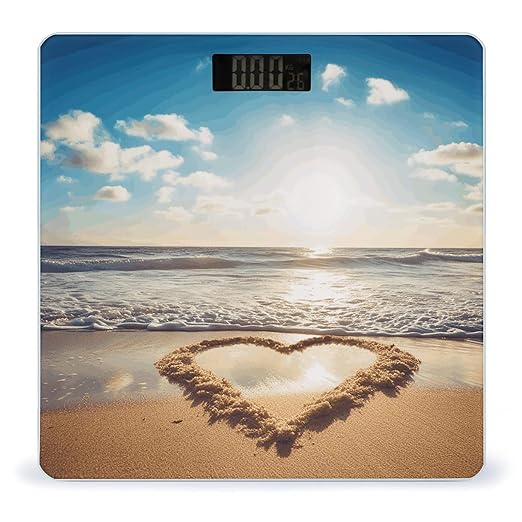 Heart Shape Romantic Beach Weight ScaleClear LED Display Bathroom Digital Weighing ScaleTempered Glass Digital Bathroom Scale for Body Weight Capacity Up to 400 Lbs
