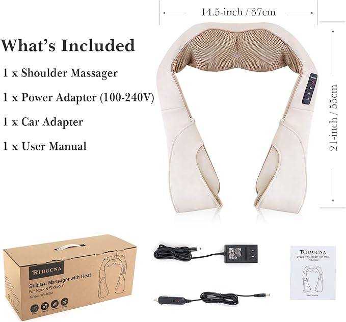TRIDUCNA Shiatsu Neck Shoulder Back Massager with Heat - Electric Deep Tissue 3D Kneading Massage Pillow for Lower Back Calf Legs Full Body Muscle Relaxation Home Office and Car Use