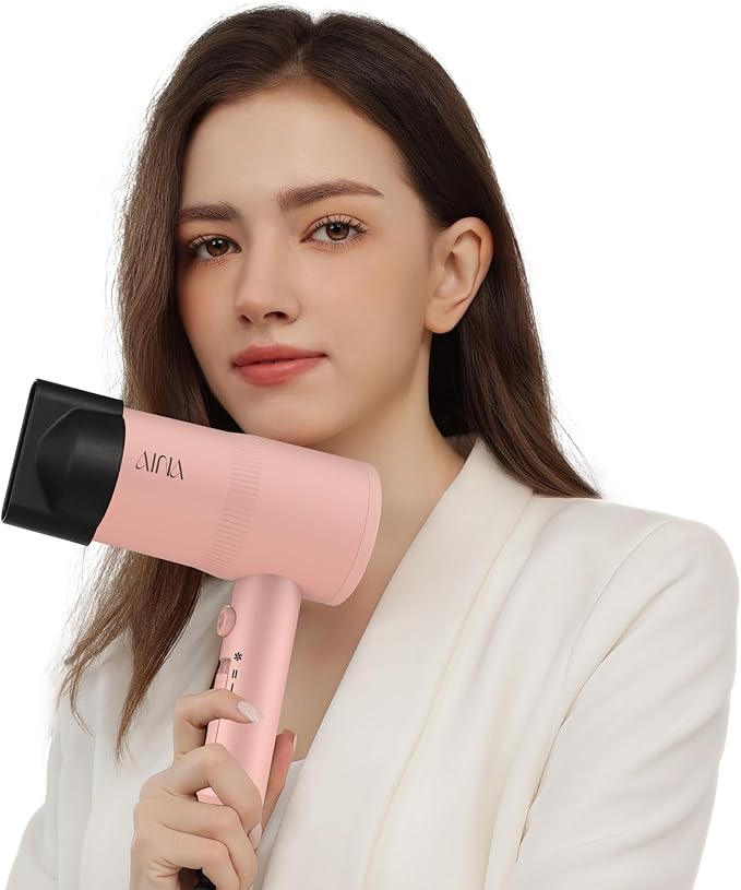 AINA Hair Dryer with Diffuser Blow Dryer for Women | Advanced Ionic Technology Ceramic Coating | Cold Shot Features Turbo Heat for Fast Drying and Shine 110V/ALCI (Babe Pink)