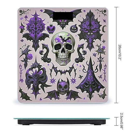 Gothic Skull Bathroom Scale for Body Weight Bathroom Digital Electronic Weighing Scale with Back Lit LED Display Sturdy Tempered Glass Weight Watchers Scales 400lb