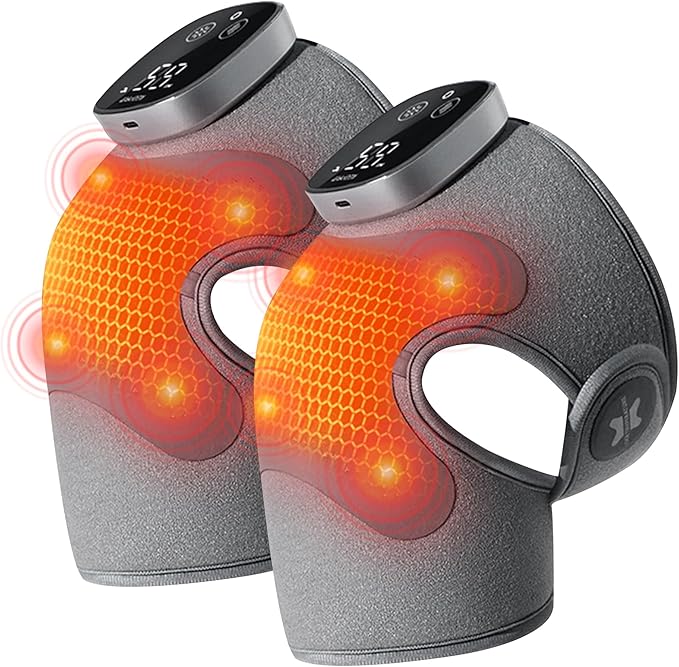 Knee Massager with Heat Vibration for Pain Relief MAXwarm 5.0[2026 Upgraded]-Heated Knee Brace with 5 Heat Levels and 4 Massage Motors X-Warm Heat-Lock Tech for Men Women(Grey 2-Pack)