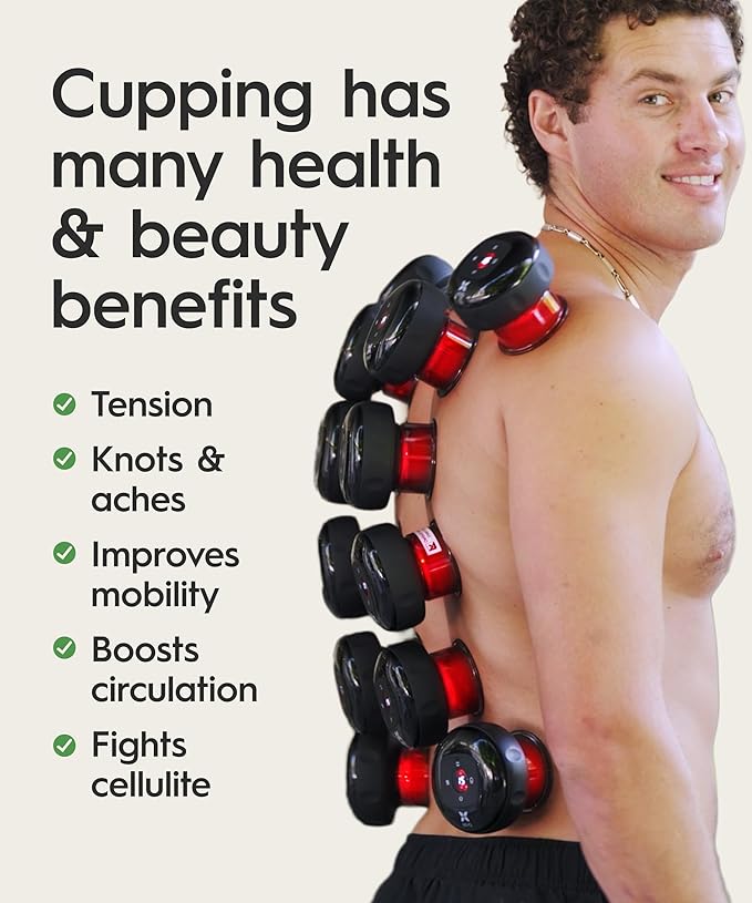 REVO The Original 4-in-1 Smart Cupping Therapy Massager Red Light Therapy for Targeted Pain Relief Knots Aches Muscle Soreness Circulation &amp Tighter Skin Portable Electric Massager- 2 Pack