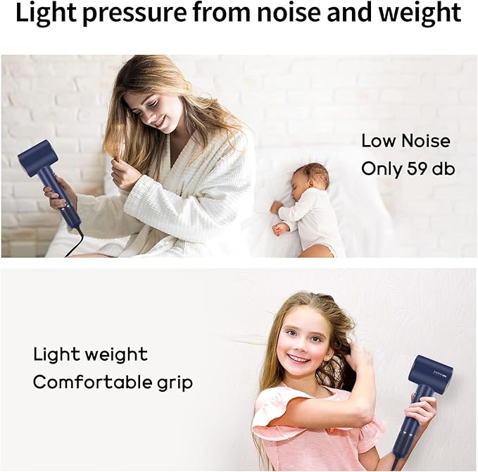 Hair Dryer 110 000 RPM Air-Sonic Blow Dryer with High-Speed Brushless Motor Cool Care Dry Display &amp 200 Million Negative Ionic PARWIN PRO BEAUTY 1875W Hairdryer for Home TravelPrussian Blue