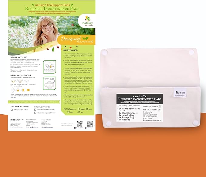 Non-Slip Reusable Incontinence Pads for Bladder Control (L+XL 6-Pack) High Temp Washable Organic Cotton Cloth Pads with Quick Absorption &amp Odor Control Soft &amp Non-Irritating for Sensitive S
